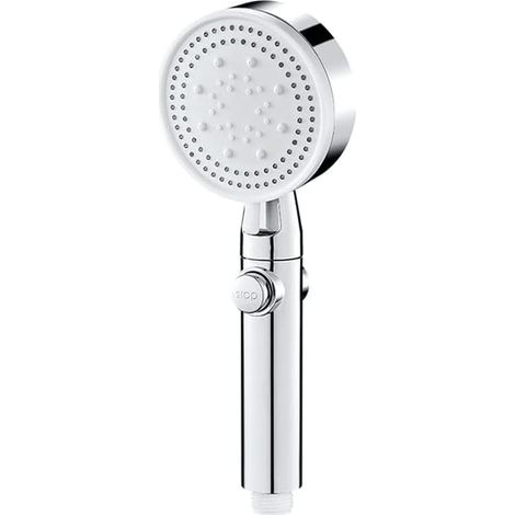 Soffione doccia a risparmio idrico, anticalcare con filtro, universale e ad alta pressione, 5 tipi di getto, spegnimento automatico, argento
