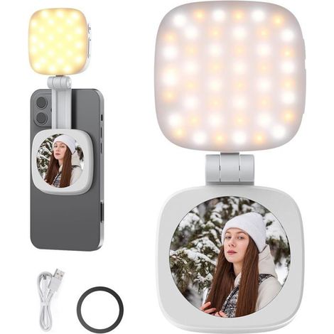 Lumière Selfie Magnétique Compatible MagSafe iPhone CRI95 700lx/0.3m Pliable LED avec Miroir pour Maquillage Zoom Visio Conférence (1/5)