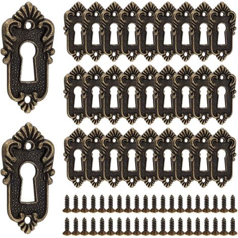20pcs Plaque de Recouvrement de Trou de Serrure Plaque D'Écusson de Trou de Serrure Rétro Ferrures de Verrouillage Décoratives avec 40 vis pour Porte D'Armoire Bureau, Bronze Antique (1/5)