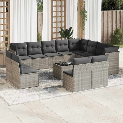 vidaXL Set Divani Giardino 13 pz con Cuscini Grigio Chiaro Polyrattan (1/3)