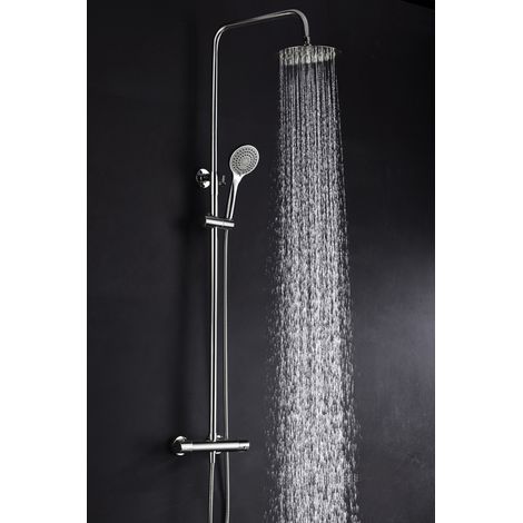 IMEX Set colonna doccia termostatica cromata in acciaio e ottone con soffione Ø20 extrapiatto anticalcare asta estensibile rubinetto corpo freddo ottone cromato cartuccia termostatica TURN CLEAN SY (1/3)