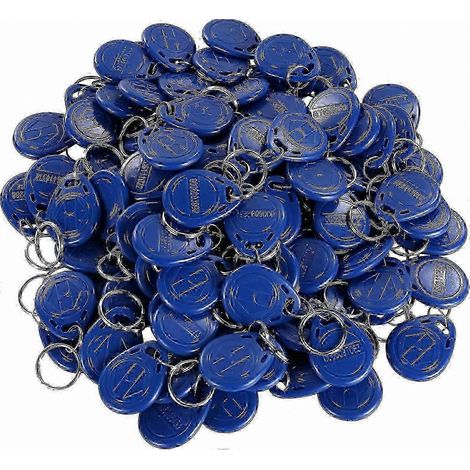 Lot de 100 porte-clés RFID bleus pour systèmes de contrôle d'accès, solution de détection de proximité EM-ID en lecture seule 125 kHz. (1/5)