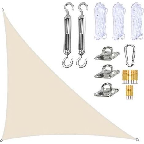 Voile d'ombrage 4x4x5.7m, auvent extérieur triangulaire droit pour jardin, arrière-cour, terrasse, Patio, Beige (1/5)