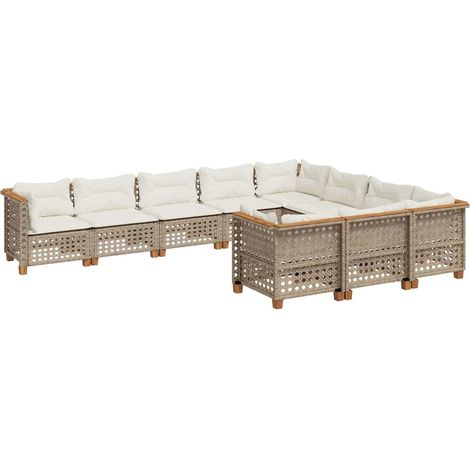 vidaXL Cuscini da seduta -  Set Divano da Giardino 10 pz con Cuscini Beige in Polyrattan (1/5)
