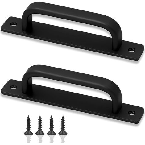 Lot de 2 poignées de porte coulissante 180 mm en alliage d'aluminium noir pour portes d'armoires, poignées coulissantes avec vis pour armoires, portes intérieures et portes extérieures (1/5)