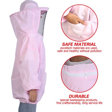 Professionelle rosa Imkerjacke, Schutzausrüstung für Imker, Stachelschutzanzug, Erwachsenengröße, widerstandsfähig und leicht. (1/5)