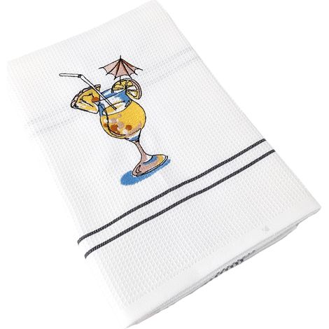 Torchon nid d'abeille WAFFLE brodé Cocktail