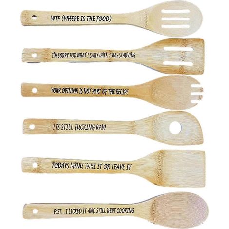 Lot de 6 cuillères en bois gravées et humoristiques, idéales pour la cuisine ou à offrir, 30 cm de long LNGB (1/5)