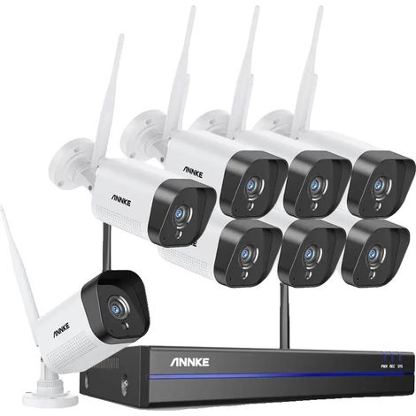 Système de caméra de sécurité WiFi Caméra IP 3MP NVR 5MP, vision nocturne 30m, détection humaine par IA et enregistrement audio pour surveillance à domicile, 8 caméras avec disque dur intégré (1/2)