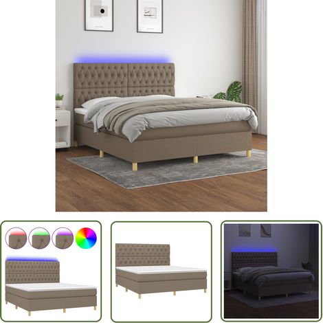 The Living Store Boxspringbett mit Matratze & LED Taupe 160x200 cm Stoff - Boxspringbett - Doppelbett - Bettenrahmen - Lattenrost - Matratze (1/5)