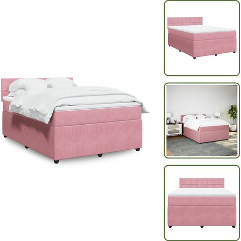 vidaXL Sommier à lattes de lit avec matelas Rose 160x200 cm Velours (1/5)