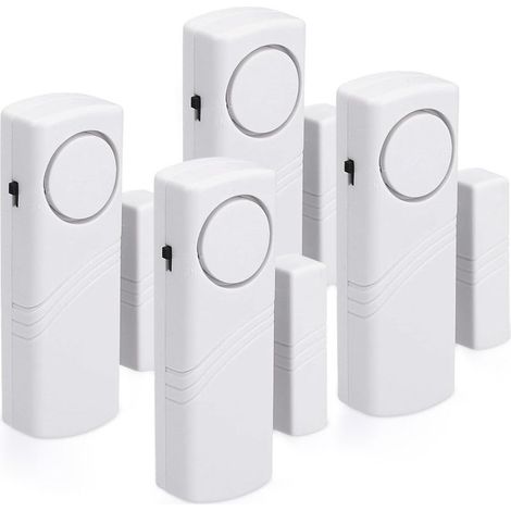 Alarme sans fil anti-intrusion pour porte et fenêtre – Lot de 4 – 100 dB – Installation facile avec bandes adhésives – Sécurise votre maison (1/4)