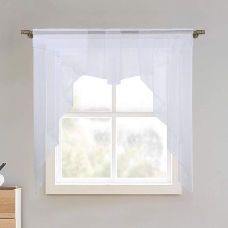 Voilage de cuisine blanc 120x145 cm, rideau fin en voile, petit rideau de café, rideau décoratif pour fenêtre (1/5)