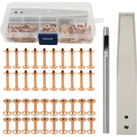 GARRYFIZH  Kit de bavures de Rivets en cuivre, Rivets en cuivre avec Setters, goujons antirouille, outil d'artisanat cuir bricolage pour sac à vêtements, ceinture Style C