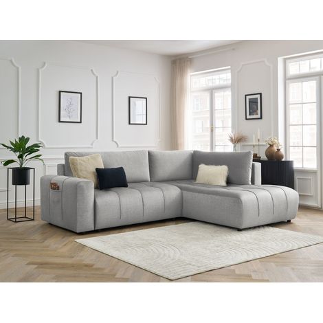 BOBOCHIC - Canapé d'angle L convertible coffre ARSENE tissu velours Angle droit Gris clair (1/5)
