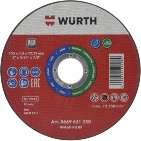 Disco de corte de acero metálico Wurth de 125 x 1,0 mm