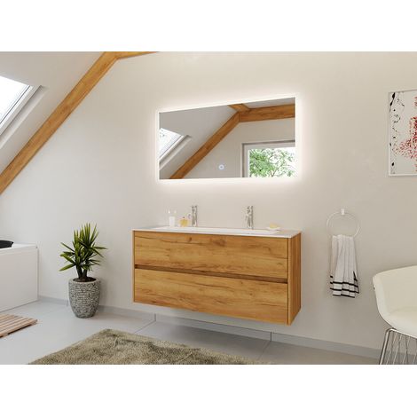 Doppel-Badmöbel Set Taifun 2tlg. 120 cm mit LED Spiegel eiche gold