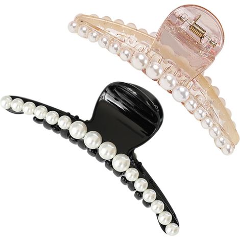 2 Stück Perlen Haarclips Schwarz und Weiß Kleine Haarklammern aus PC und Perle Einfache Haarschmuck für Frauen und Mädchen Geeignet für Dicken und Dünnen Haar (1/5)