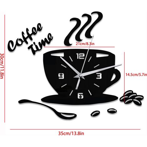 DIY-Acryl-Wanduhr ohne Geräuschfunktion in Retro-Kaffeetassenform mit transparentem Rahmen für die Wohnzimmerdekoration