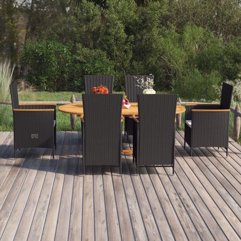 Salon de jardin 7 pcs - Mobilier de jardin - Ensemble de salle à manger de jardin Résine tressée Noir Chic-285399 (1/5)