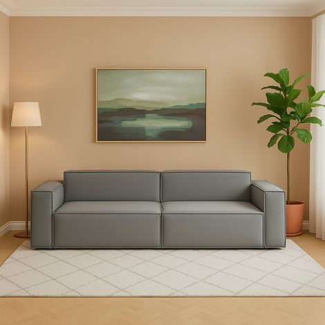 Talamo Italia - Divano fisso 3 posti Argo, Divano componibile lineare, Sofà moderno da soggiorno in tessuto, 100% Made in Italy, Cm 260x95h70, Grigio (1/5)