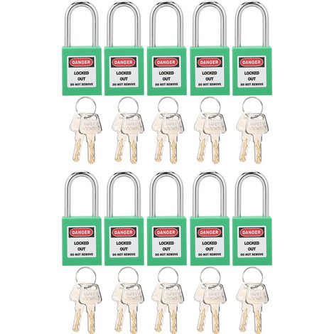10 ensembles de serrures de verrouillage de 38mm, conception d'isolation en Nylon Durable, cadenas résistant à la Corrosion avec 20 clés vertes (1/5)