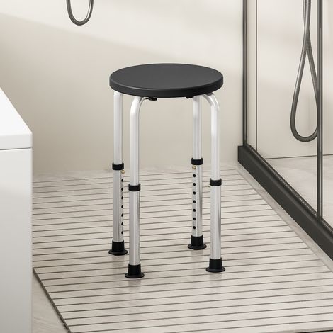 Sgabello da doccia regolabile in altezza, sedile ergonomico per doccia, piedini antiscivolo, portata massima 136 kg, alluminio, HDPE, nero
