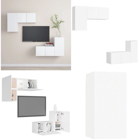 Set de muebles de salón TV 4 piezas madera de ingeniería blanco - Muebles de TV - Armarios de TV