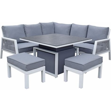 Signature Weave Bettina Corner Sofa Set Gas Lift Dining Table Benches Grey (1/4)