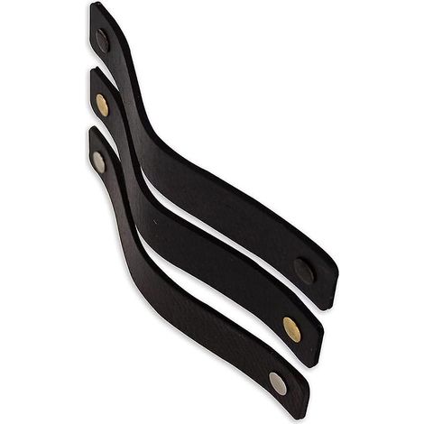 Poignées de porte et de tiroir en cuir, lot de 3 - 13,5 x 2,5 cm - Convient pour la cuisine, la salle de bain, les placards et les commodes - Noir bois (1/5)