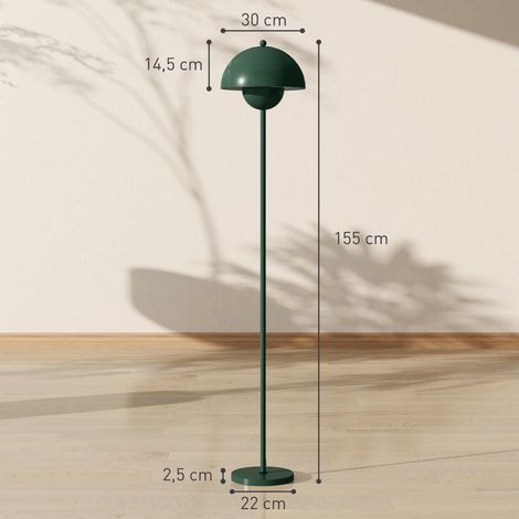 Lampadaire moderne pour salon avec abat-jour bol, interrupteur au pied, douille E27 (ampoule non fournie), Ø30 x 155 cm, vert (1/5)