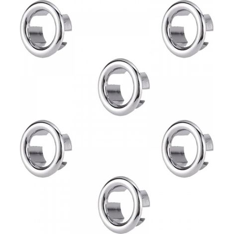 Anneaux de trop-plein argentés, diamètre extérieur de 3 cm, lot de 6 couvercles de trop-plein pour lavabos de salle de bain et de cuisine (1/5)