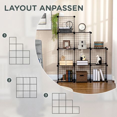 Étagère modulaire 9 cubes en acier noir, meuble à chaussures design 35x35x35 cm par module (1/4)
