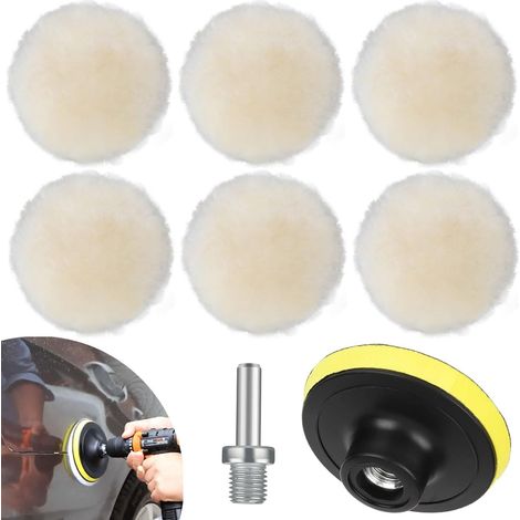 Lot de 8 tampons de polissage en laine de 7,6 cm, disque de polissage avec dos à boucles et crochets pour fixation de polisseuse de perceuse, avec adaptateur de perceuse M10 kit de polisseuse de (1/5)