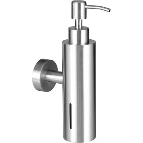 Dispensador de jabón redondo de 300 ml para montaje en pared, de acero inoxidable, con llenado superior e indicador de nivel de jabón, de fácil instalación. (1/5)
