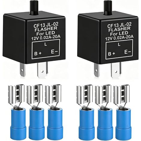 Gebildet 2pièces 12V 3Broches Relais Clignotant Réglable pour Les Clignotants de LED CF-13KT, Voiture Moto Relais électronique de Clignotant 0.1W-150W, Livré avec Les 6pcs Terminaux (1/5)