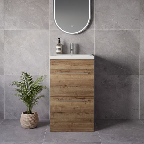 Napoli 390 Tobacco Oak 500mm 2 Drawer Vanity Unit with Glide Basin - 500mm - Chrome 320mm Handle