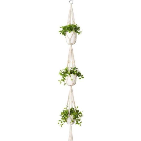 Cintre Pour Plantes 3 Niveaux Intérieur Extérieur Panier De Jardinière Suspendu Corde En Coton Avec Perles, 105cm (1/5)