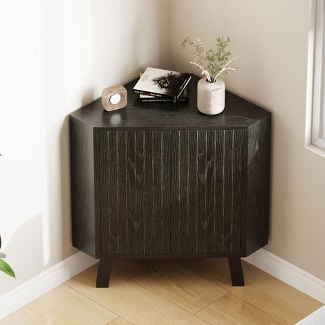 Buffet d’angle industriel compact 80 cm – 3 niveaux, étagère réglable, portes rainurées – Meuble noir pour salon et chambre – Hydromotrix (1/5)