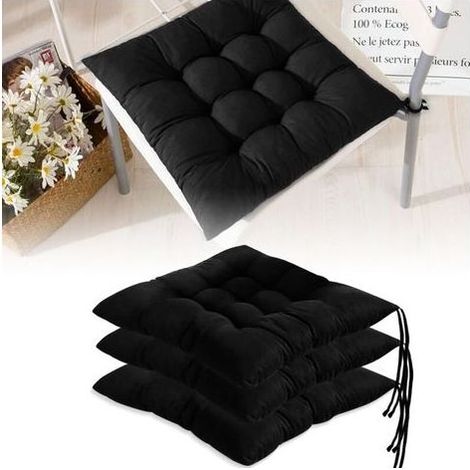 Lot de 4 Coussin de Chaise, Galette de Chaise, Coussin de Chaise 40 x 40, avec Ficelles de Maintien, Dessus de Chaise pour Salle à Manger, Salon, L'intérieur, Jardin, Chambre D'études, Noir (1/5)