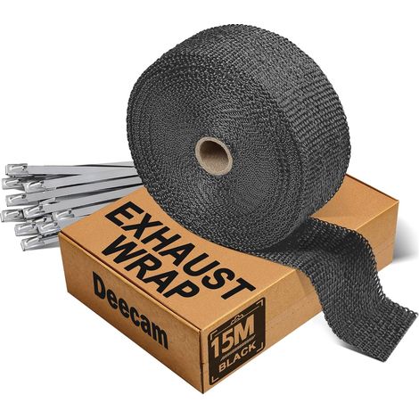 Bande Thermique Echappement Moto, Noir Isolant Thermique Voiture 15M avec 12 Collier de Serrage Inox, Utilisé pour Collecteur D'échappement de Moto (1/5)