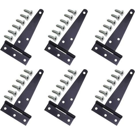 Bisagras para puertas POTS, juego de 6 bisagras en T negras, rodamientos para bisagras en T, bisagras en T de alta resistencia, con 36 tornillos para ventanas, puertas de madera, puertas de castillos  (1/5)