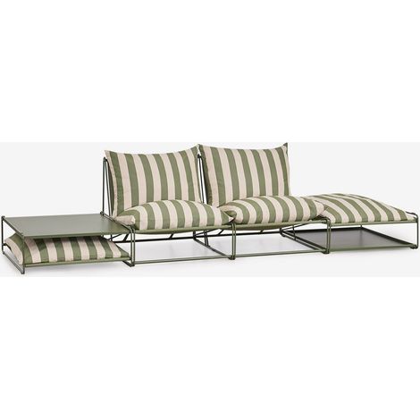 Ensemble de jardin avec canapé modulaire 2 pièces, table d'appoint et pouf convertible Amaro SKLUM Beige Tapioca - Vert olive intense (1/5)