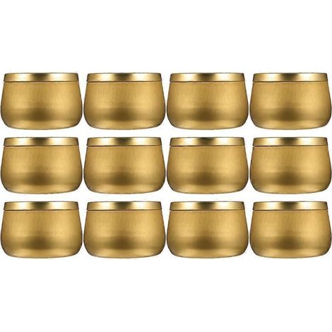 Boîte De Rangement Ronde - Fer-blanc - Pour Thé Bougies Bonbons Bijoux Perles - 7,5 x 5,5 x 8 cm - Lot De 12 (1/2)
