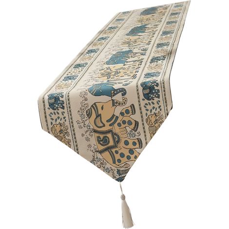Elegante runner da tavola in tessuto con stampa tribale di elefanti - 35x300 cm