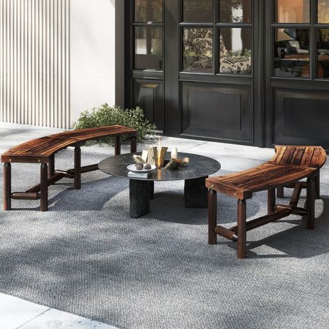 Banc de Patio Incurvé en Bois Massif pour 2 à 3 Personnes Banc d'Extérieur sans Dossier Capacité de Poids Maximale 360kg Brun Rustique (1/3)