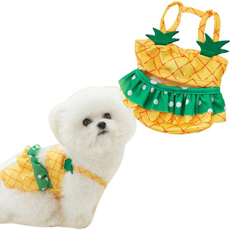 Maillot De Bain Chien - Polyester Lycra Respirant - Pour Plage Piscine Vacances - Taille M Jaune Ananas (1/5)