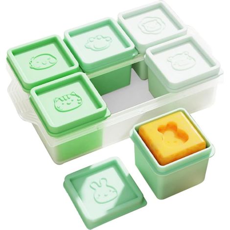 Bac à Glaçons en Silicone, Moule à Glaçons, 6 pièces Individuel avec Couvercle, Petit Boîte à Sauce Empilable pour Boissons, Collations, Micro-ondes, Lave-vaisselle (1/5)