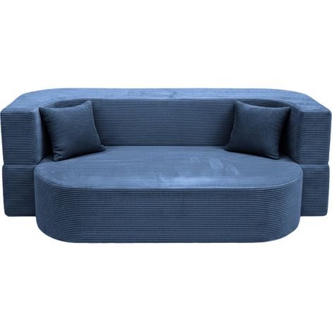 VENEDA - Canapé droit convertible velours côtelé 3 places Bleu (1/5)