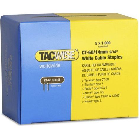 Boîte de 5000 agrafes pour câble type CT60 L. 14 mm blanches - TA-0357 - Tacwise